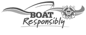 Boat Responsibly logo in black and white, USCG Right