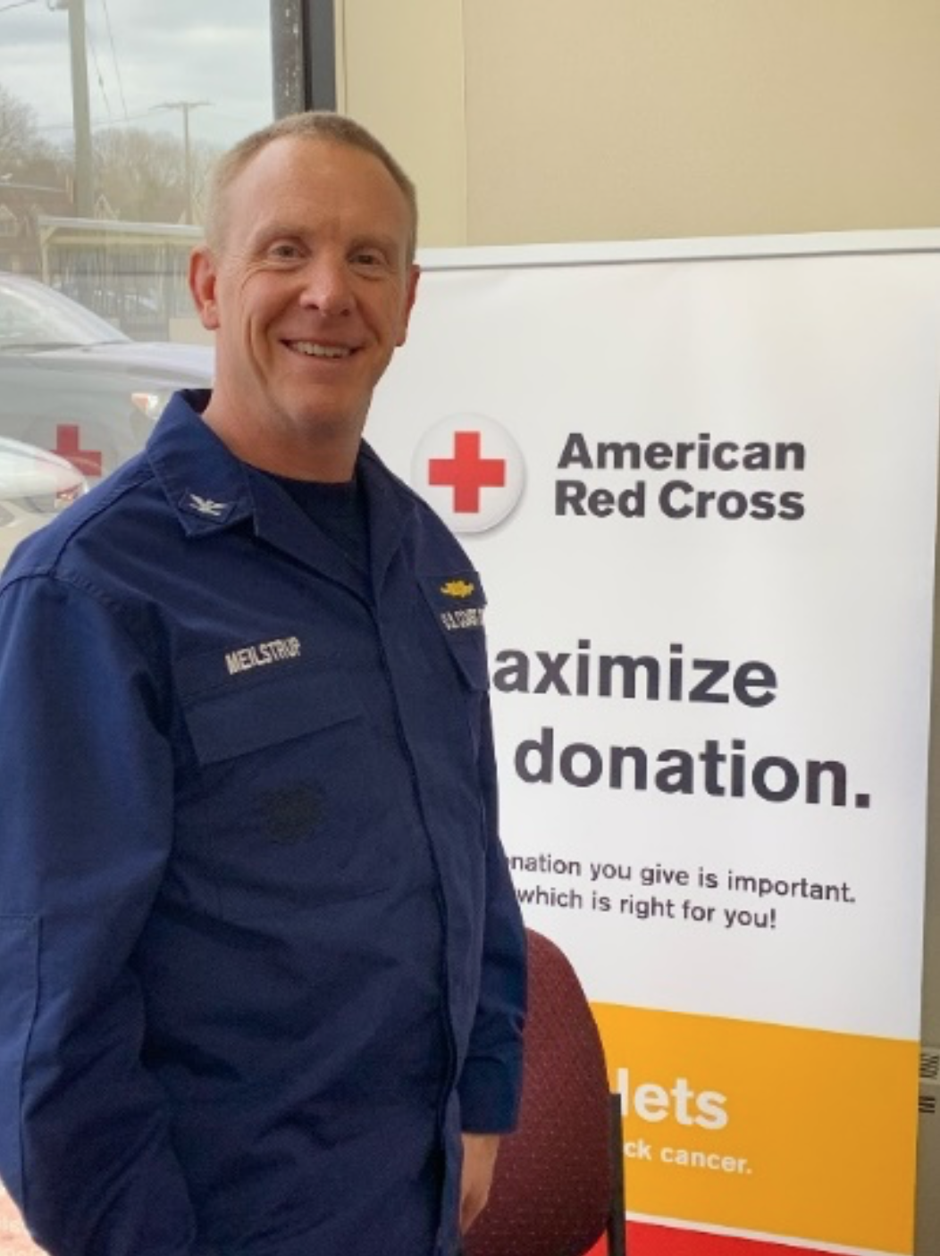  CAPT Matthew Meilstrup visits a blood donation center on March 24, 2020.