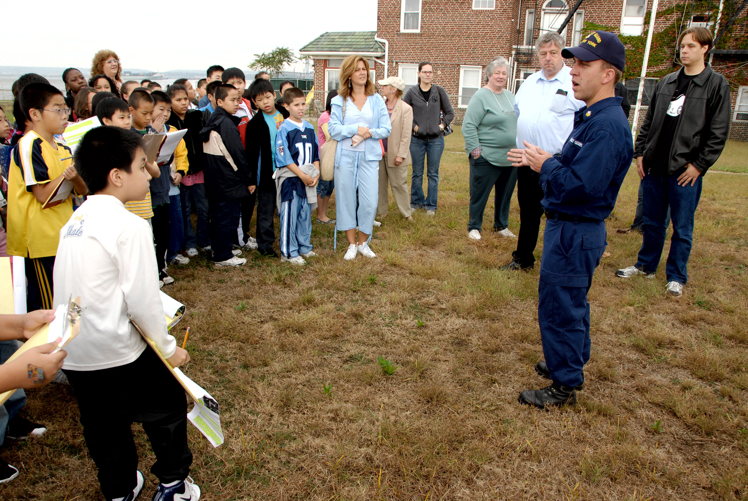 Coast Guard member speaking to public