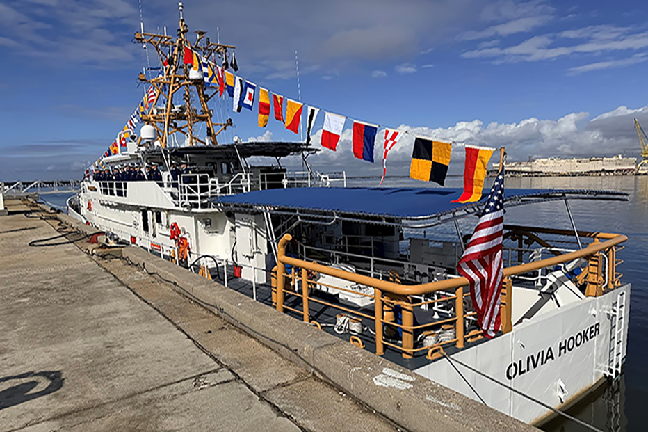 Coast Guard Cutter Olivia Hooker, at its homeport of Pascagoula, Mississippi, during its commissioning on Jan. 22, 2026. U.S. Coast Guard photo.