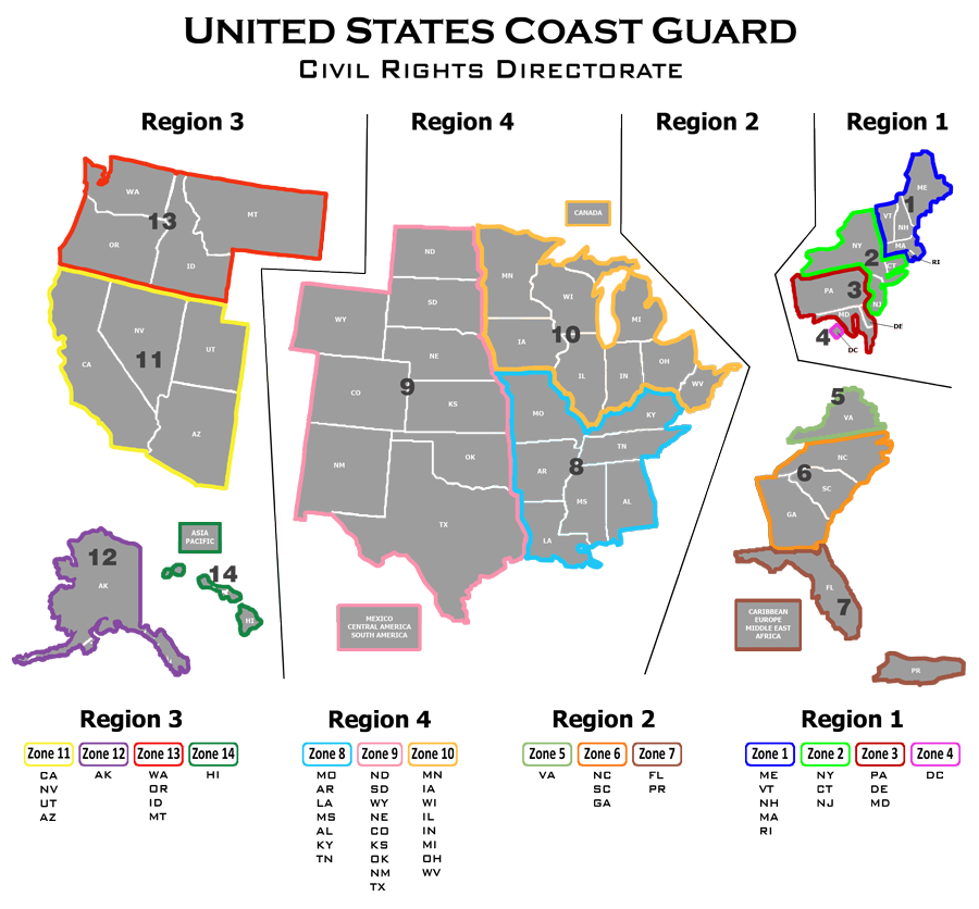 Coast Guard Civil Rights zone map.