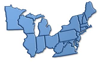 Region 4 includes Philadelphia and Baltimore, Minnesota, Michigan, Wisconsin, Illinois, Indiana, Ohio, New York, Vermont, New Hampshire, New Jersey, Connecticut, Rhode Island, Massachusetts, Maine, Virginia (except Hampton Roads), West Virginia, Pennsylvania (except Pittsburgh), Maryland, Delaware, and Washington, DC