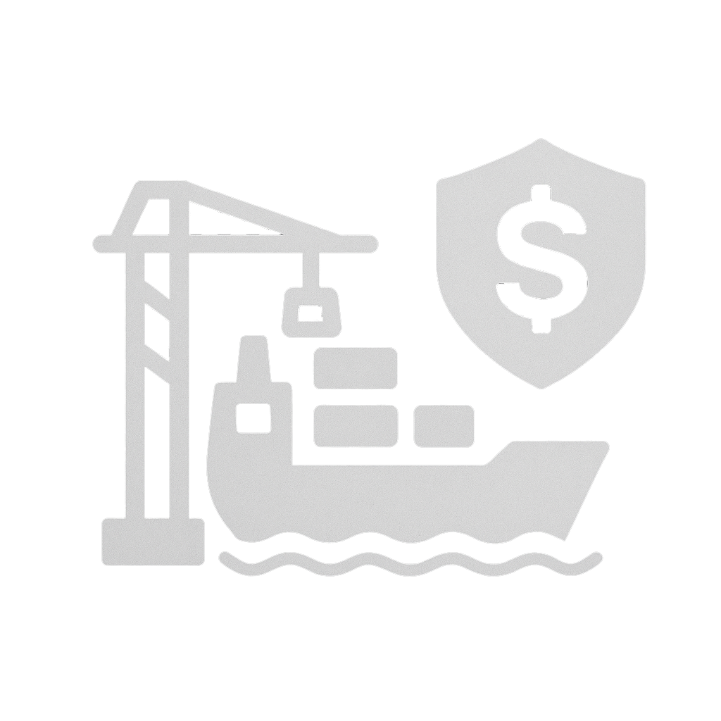 Cargo ship at port with shield